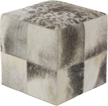 Load image into Gallery viewer, Deco 79 95920 Cube Gray &amp; White Real Animal Skin Leather Ottoman, 16” x 16” (Colors may vary)