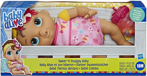 Baby Alive Sweet ‘n Snuggly Baby, Soft-Bodied Washable Doll, Includes Bottle, First Baby Doll Toy for Kids 18 Months Old and Up