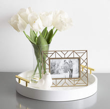 Load image into Gallery viewer, Kate and Laurel Lipton Modern Round Tray, 15.5 inch Diameter, White and Silver, Decorative Accent Tray for Storage and Display