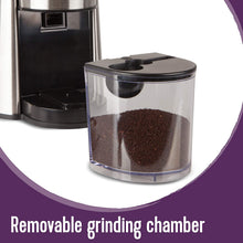Load image into Gallery viewer, Mr. Coffee Automatic Burr Mill Coffee Grinder with 18 Custom Grinders, Silver