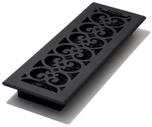 Load image into Gallery viewer, Decor Grates ST414 Scroll Floor Register, Textured Black, with Airflow Control tab Construction, Rust Proof Damper Box, 4-Inch by 14-Inch