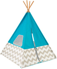 Load image into Gallery viewer, KidKraft Deluxe Bamboo &amp; Canvas Play Teepee, Children's Furniture – Turquoise &amp; Chevron Print