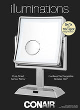 Load image into Gallery viewer, Conair Double Sided Cordless Rechargeable LED Lighted Makeup Mirror, Polished Chrome Finish