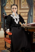 Load image into Gallery viewer, Barbie Inspiring Women Series Susan B, Anthony Collectible Doll, Approx, 12-in, Wearing Black Dress and Cameo Brooch, with Doll Stand and Certificate of Authenticity