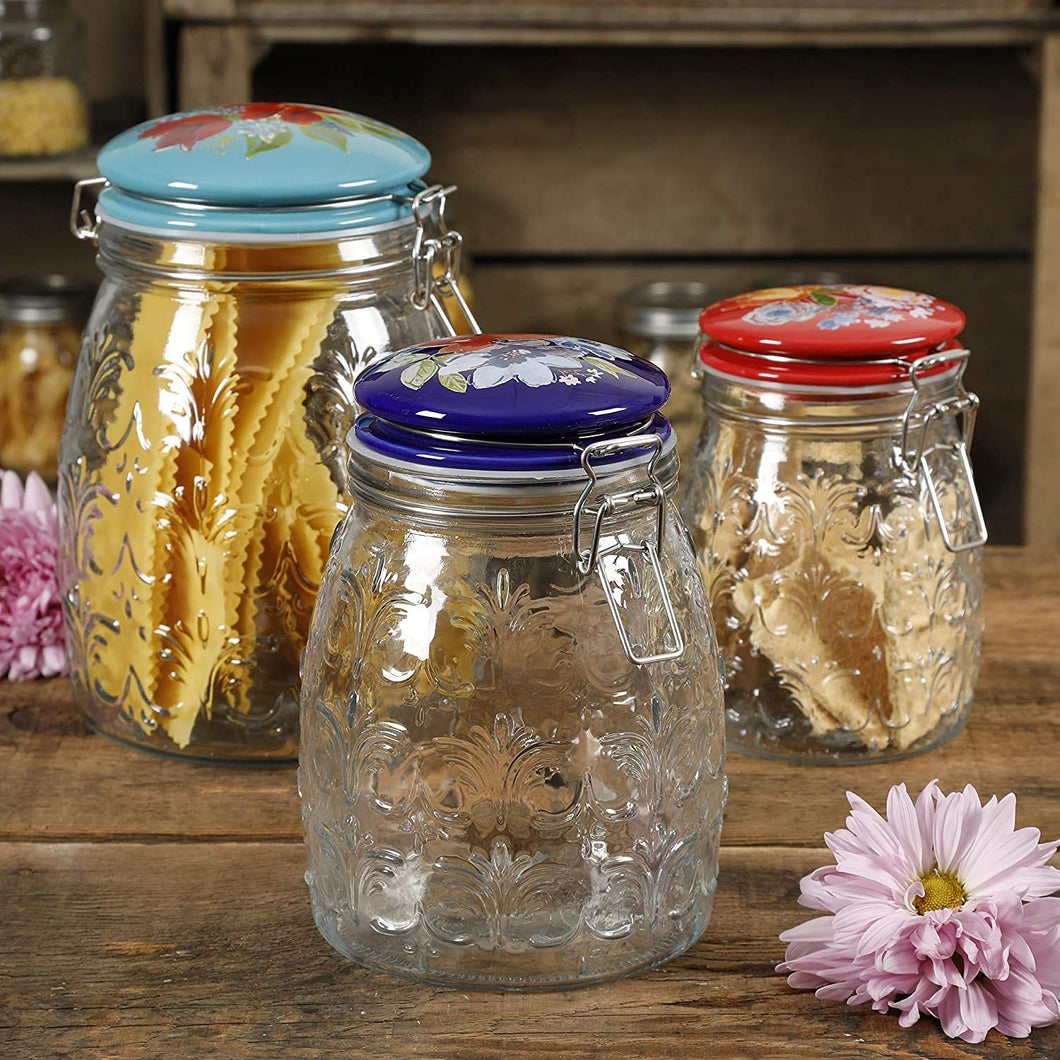 COLIBYOU Floral Embossed Clamp Jars, Set of 3