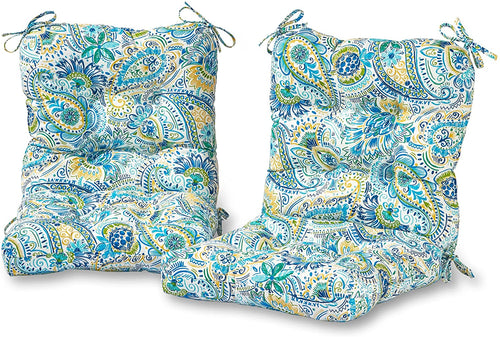 Greendale Home Fashions Outdoor Seat/Back Chair Cushion in Painted Paisley (set of 2), Baltic