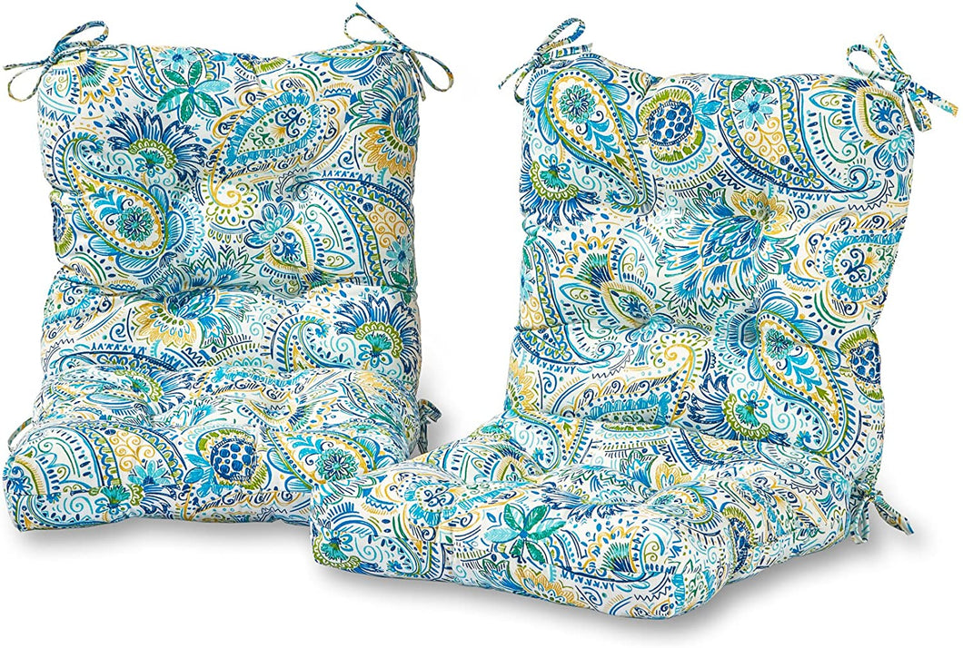 Greendale Home Fashions Outdoor Seat/Back Chair Cushion in Painted Paisley (set of 2), Baltic
