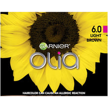 Load image into Gallery viewer, Garnier Olia Ammonia-Free Brilliant Color Oil-Rich Permanent Hair Color, 6.0 Light Brown (Pack of 1) Brown Hair Dye (Packaging May Vary)