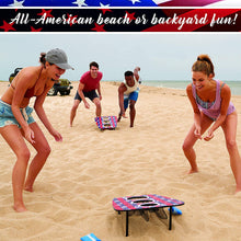 Load image into Gallery viewer, Franklin Sports Bean Bag Toss Yard Game – 3 Hole Cornhole Board Set – Red, White, and Blue – with 6 Bean Bags