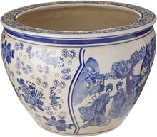 Load image into Gallery viewer, Oriental Furniture 14" Ladies Blue &amp; White Porcelain Fishbowl