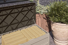 Load image into Gallery viewer, Suncast 73-Gallon Medium Deck Box - Lightweight Resin Indoor/Outdoor Storage Container and Seat for Patio Cushions and Gardening Tools - Store Items on Patio, Garage, Yard - Taupe