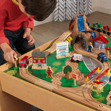Load image into Gallery viewer, KidKraft Waterfall Mountain Wooden Train Set &amp; Table with 120 Pieces, 3 Storage Bins, Gift for ages 3+