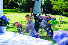 Load image into Gallery viewer, Original Little Burro, USA made lawn/garden tray for all 4-6 cu. ft. wheelbarrows. Holds rake, shovel, short handle tools, drinks &amp; water tight storage for phone. Wheelbarrow not included. Great gift!