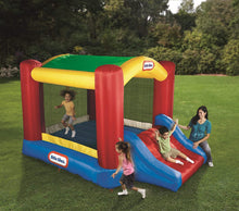 Load image into Gallery viewer, Little Tikes Jump 'n Slide Bouncer with Arched Canopy Overhead Cover, Plus Heavy Duty Blower, Stakes, Repair Patches, and Storage Bag | 3-Kid Capacity, Ages 3-8 Years