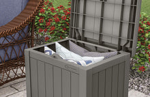 Load image into Gallery viewer, Suncast 22-Gallon Small Deck Box - Lightweight Resin Indoor/Outdoor Storage Container and Seat for Patio Cushions and Gardening Tools - Store Items on Patio, Garage, Yard - Stone Gray