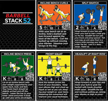 Load image into Gallery viewer, Stack 52 Barbell Exercise Cards. Weight Lifting Playing Card Game. Video Instructions Included. Bodybuilding, Strength Training, and Crossfit Workouts. Home Gym Fitness Program.