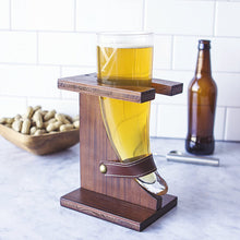 Load image into Gallery viewer, Cathy&#39;s Concepts Personalized Glass Viking Beer Horn with Rustic Stand, Clear