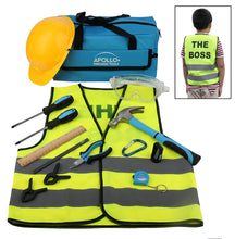 Load image into Gallery viewer, Apollo Tools DT4936 14 Piece Children&#39;s First Tool Kit with Real Hand Tools and Safety Goggles, Play-Work Hat and Reflecting Vest - All in a Convenient Storage Bag
