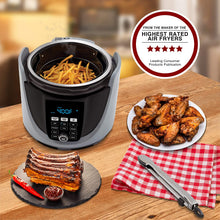 Load image into Gallery viewer, NUWAVE DUET Pressure Air Fryer, Combo Cook Technology, Removable Pressure and Air Fry Lids, 6QT Stainless Steel Pot, Stainless Steel Reversible Rack &amp; 4 Quart Non-Stick Air Fryer Basket; Built-in Sure-Lock Safety Technology, Steam, Sear, Saute, Slow Cook