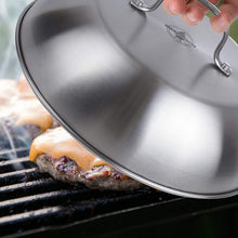 Load image into Gallery viewer, Chefmaster Grill Dome Covers, BBQ Grill Accessory Melts Cheese, Cooks Burgers Faster and Prevents Splatter, for Indoor or Outdoor Use, Stainless Steel with Wire Handle