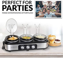 Load image into Gallery viewer, HomeCraft TSC15 3-Station 1.5-Quart Oval Slow Cooker Buffet