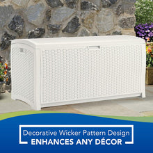 Load image into Gallery viewer, Suncast DBW9200 Mocha Wicker Resin Deck Box, 99-Gallon