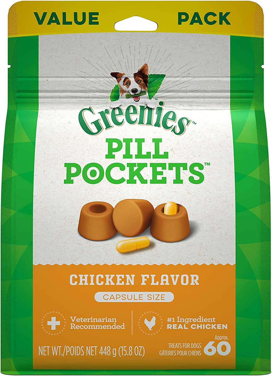 GREENIES Pill Pockets Natural Dog Treats, Capsule Size, Chicken Flavor