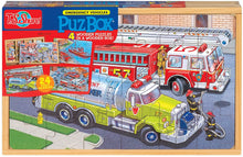 Load image into Gallery viewer, T.S Shure Emergency Vehicles 4 Large Puzzles in a Wooden Box