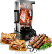 Load image into Gallery viewer, NutriChef Countertop Vertical Rotating Oven - Rotisserie Shawarma Machine, Kebob Machine, Stain Resistant &amp; Energy Efficient W/ Heat Resistant Door, Includes Kebob Rack with 7 Skewers (PKRTVG34)