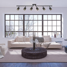 Load image into Gallery viewer, Globe Electric Bar, Finish, Champagne Glass Shades, 6X GU10 50W Bulbs Included, 59086 Kearney 6 Foldable Track Lighting, Oil Rubbed Bronze