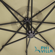 Load image into Gallery viewer, PHI VILLA 10 FT Offset Solar LED Patio Umbrella with Cantilever, Crank, 8 Steel Ribs