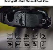 Load image into Gallery viewer, Rexing M1 HD Dual Channel Rear View 10” IPS Touch Screen Mirror Dash Cam 1296p + 720p Wide Angle Dashboard Streaming Media Recorder DVR with Rear Camera, G-Sensor, Loop Recording, Backup Camera