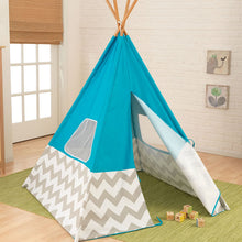 Load image into Gallery viewer, KidKraft Deluxe Bamboo &amp; Canvas Play Teepee, Children's Furniture – Turquoise &amp; Chevron Print