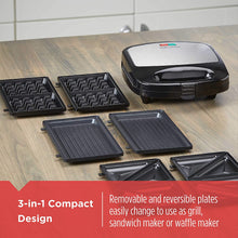 Load image into Gallery viewer, Black+Decker 3-in-1 WM2000SD 3-in-1 Waffle, Grill &amp; Sandwich Maker, Compact Design, Black/Silver