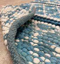 Load image into Gallery viewer, Reversible Blue and White Geometric Table Runner