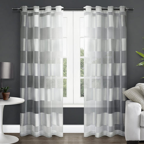 Exclusive Home Navarro Striped Sheer Grommet Top Window Curtain Panels (Set of 2), 54 x 84