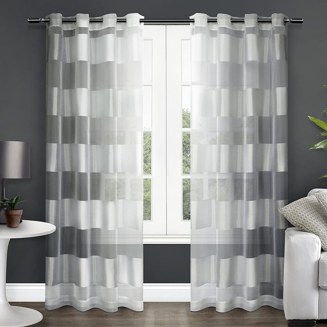Exclusive Home Navarro Striped Sheer Grommet Top Window Curtain Panels (Set of 2), 54 x 84