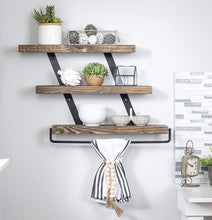 Load image into Gallery viewer, Del Hutson Designs Industrial 3-Tier Floating Shelf with Towel Bar