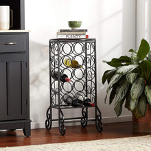Load image into Gallery viewer, SEI Furniture 15 Wine Bottle Storage Table - Glass Top w/Black Finish - Elegant Wrought Iron Scrollwork