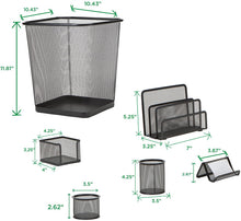 Load image into Gallery viewer, Mind Reader 4 Piece Desk Organizer Set, Pencil Holder, Letter Tray, Supply Organizer with Trash Can