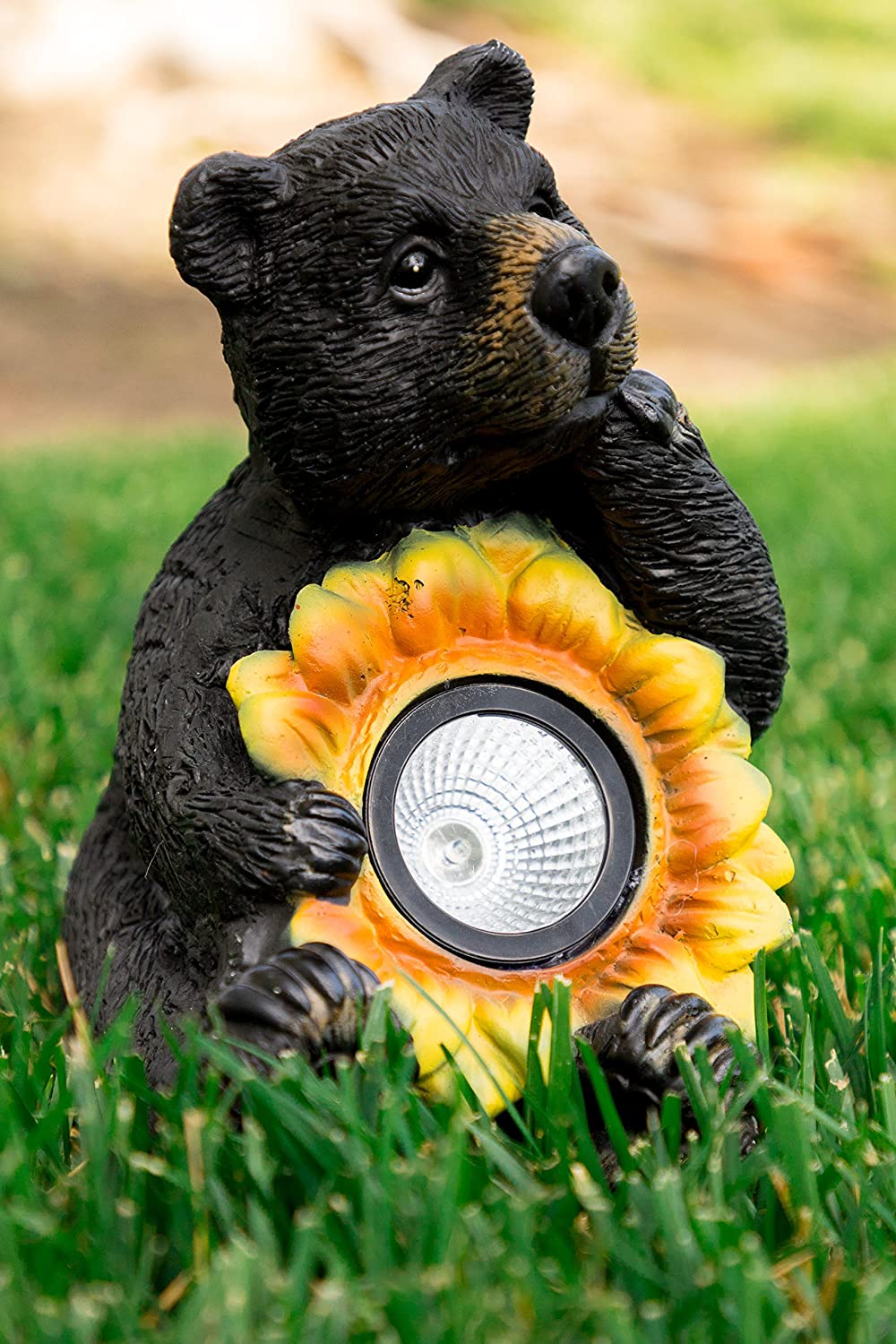 Alpine Solar Bear with Sunflower Statuary, 10 Inch Tall