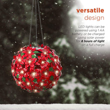 Load image into Gallery viewer, Alpine Corporation QLP924SLR-RD Solar Christmas Hanging Poinsettia Ornament with LED Light Indoor and Outdoor Festive Holiday Décor, 8-Inch, Red