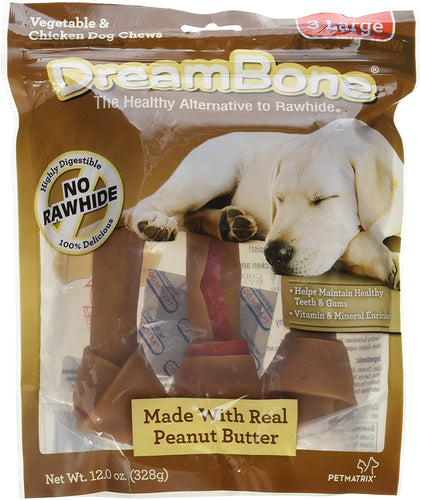 DreamBone Vegetable and Chicken Peanut Butter Large Dog Chews, 3-Count, 12 oz (1)
