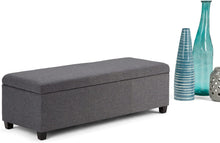 Load image into Gallery viewer, SIMPLIHOME Avalon 48 inch Wide Rectangle Lift Top Storage Ottoman Bench in Upholstered Slate Grey Linen Look Fabric with Large Storage Space for the Living Room, Entryway, Bedroom, Contemporary