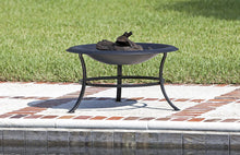 Load image into Gallery viewer, Fire Sense Tokia Round Black Steel 30 Inch Fire Pit with Stand | Wood Burning | Mesh Spark Screen, Wood Grate, and Screen Lift Tool Included | Lightweight Portable Patio and Outdoor Heater |