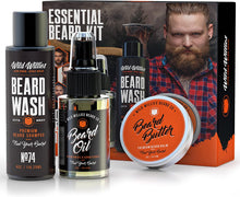 Load image into Gallery viewer, Essential Beard Grooming Kit for Men – USA Made Gift Set Soothes Irritated, Dry Skin, Reduces Acne &amp; Grows Your Beard Faster – Beard Oil, Balm Conditioner &amp; Shampoo Wash