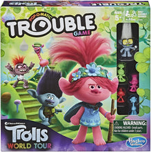 Load image into Gallery viewer, Trouble: DreamWorks Trolls World Tour Edition Board Game for Kids Ages 5 and Up; Includes Tiny Diamond Figure with Hair, Model:E8906