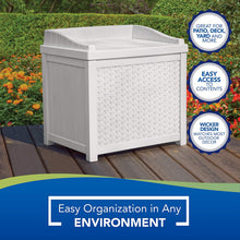 Load image into Gallery viewer, Suncast 22-Gallon Small Box-Lightweight Resin Indoor/Outdoor Storage for Seat Cushions and Gardening Tools Store Items on Patio, Deck, Porch, White