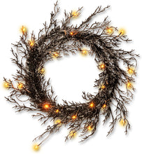 Load image into Gallery viewer, National Tree 26 Inch Black Glittered Halloween Wreath with 25 Warm White Battery-Operated LED Lights (RAH-15561W26L)