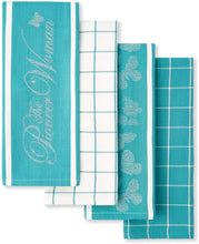 Load image into Gallery viewer, Pioneer Woman Butterfly Kitchen Tea Towels Set of 4 Assorted Teal Mint Aqua